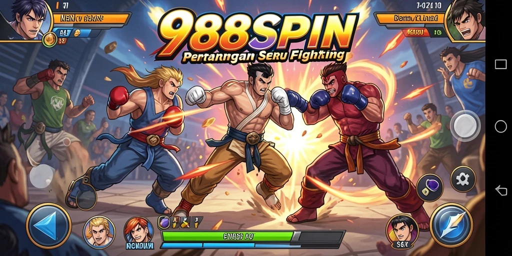 Screenshot gameplay 988SPIN dengan pertarungan seru dan karakter unik.