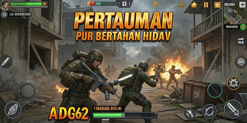 Tangkapan layar gameplay ADG62 dengan pertarungan intens di arena Battle Royale.