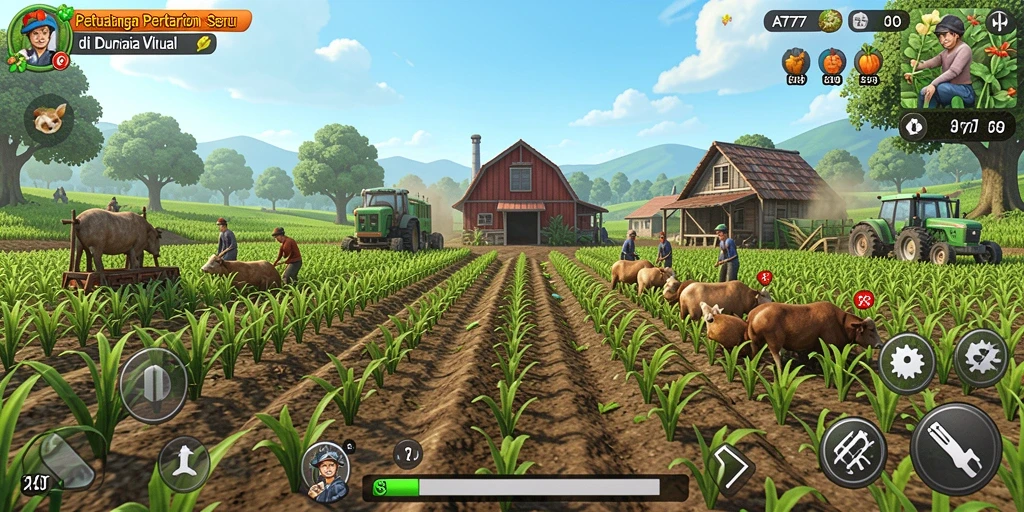 Gameplay pertanian seru di AT777 dengan berbagai tanaman dan hewan.