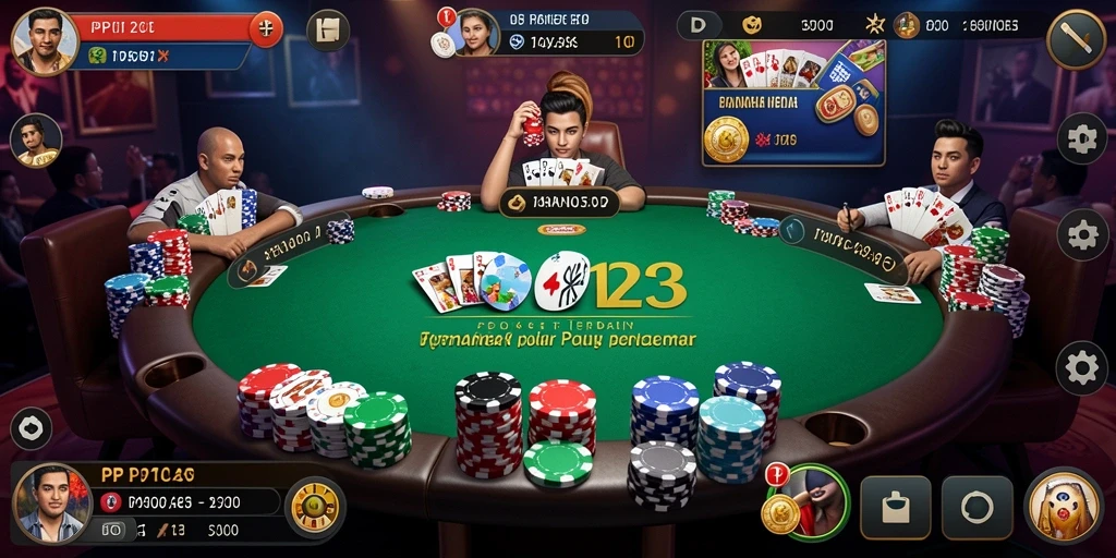Screenshot utama PP123 menampilkan pemain yang serius dalam permainan Poker.