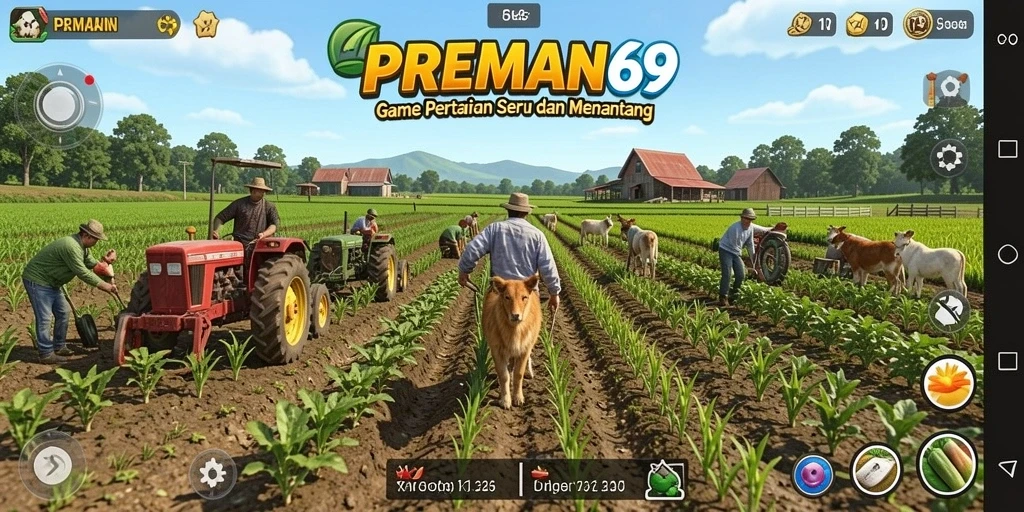 Tangkapan layar PREMAN69 menampilkan pertanian yang indah dan gameplay yang menarik.