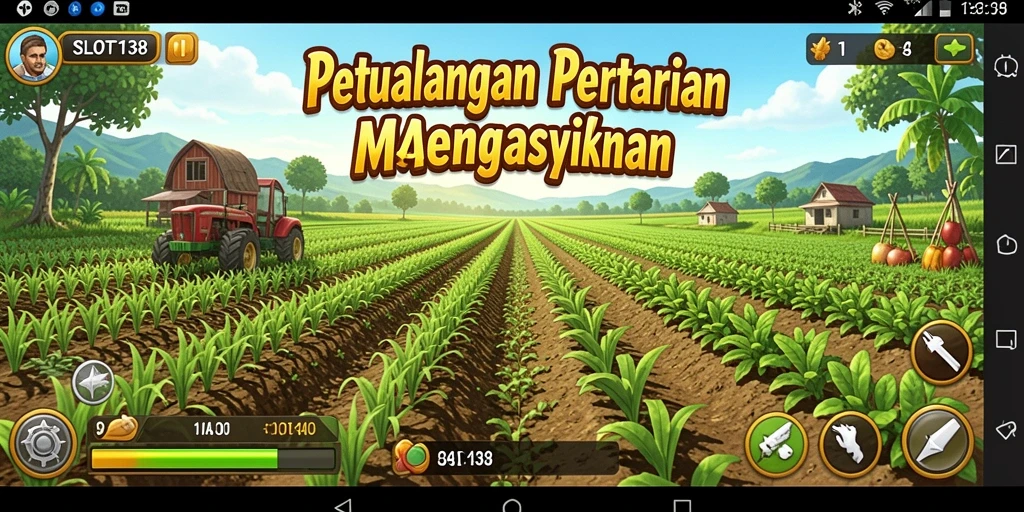 Screenshot menunjukkan petualangan seru dalam game pertanian SLOT138.