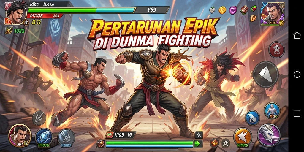 Tangkapan layar Y89 menunjukkan pertarungan seru antar karakter Fighting.
